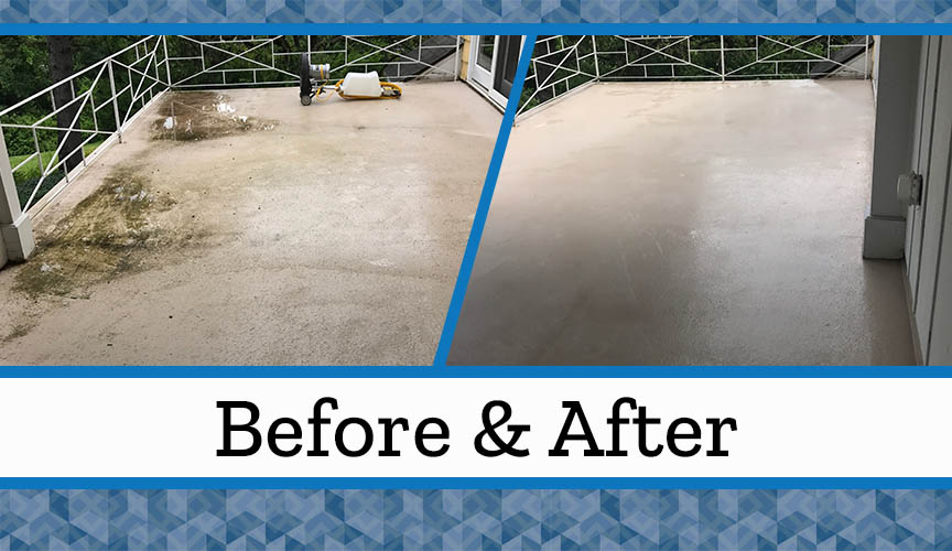 stained concrete patio before and after
