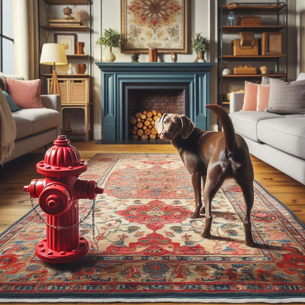 Dog and Fire Hydrant on Area Rug